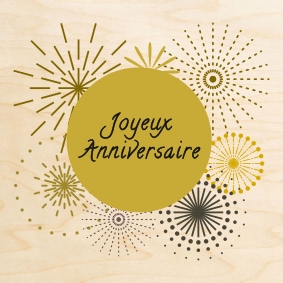 Un feux d'artifices sur cette jolie carte en bois pour souhaiter un joyeux anniversaire.