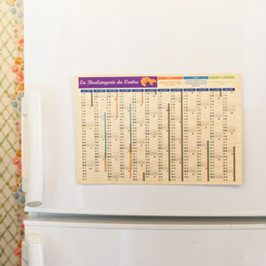 les douze mois de l'année imprimés sur du bois pour un calendrier magnétique inoubliable.