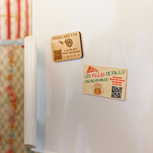 carte de visite magnétique en bois pour un pizzaiolo